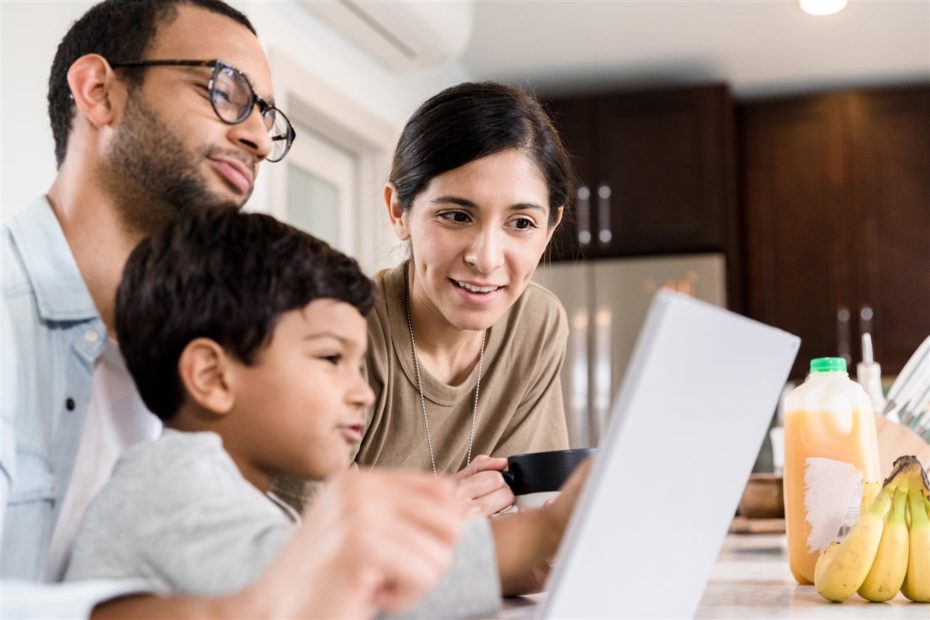 Family with laptop online security